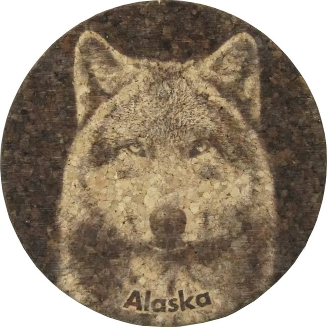 Cork Wolf Head Alaska Coaster