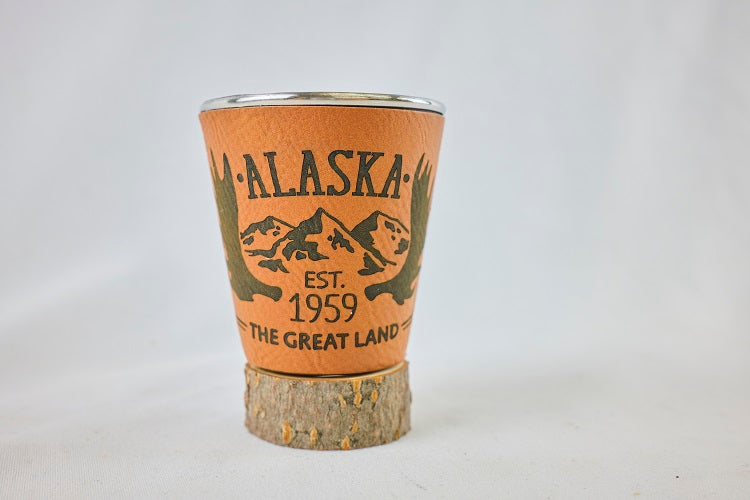 Moose Antlers Alaska Leather Shot Glass