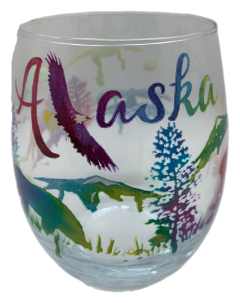 Alaska Animals Watercolor Stemless Wineglass