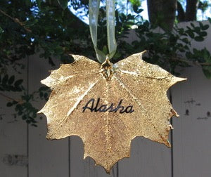 Gold Maple Leaf Alaska Ornament