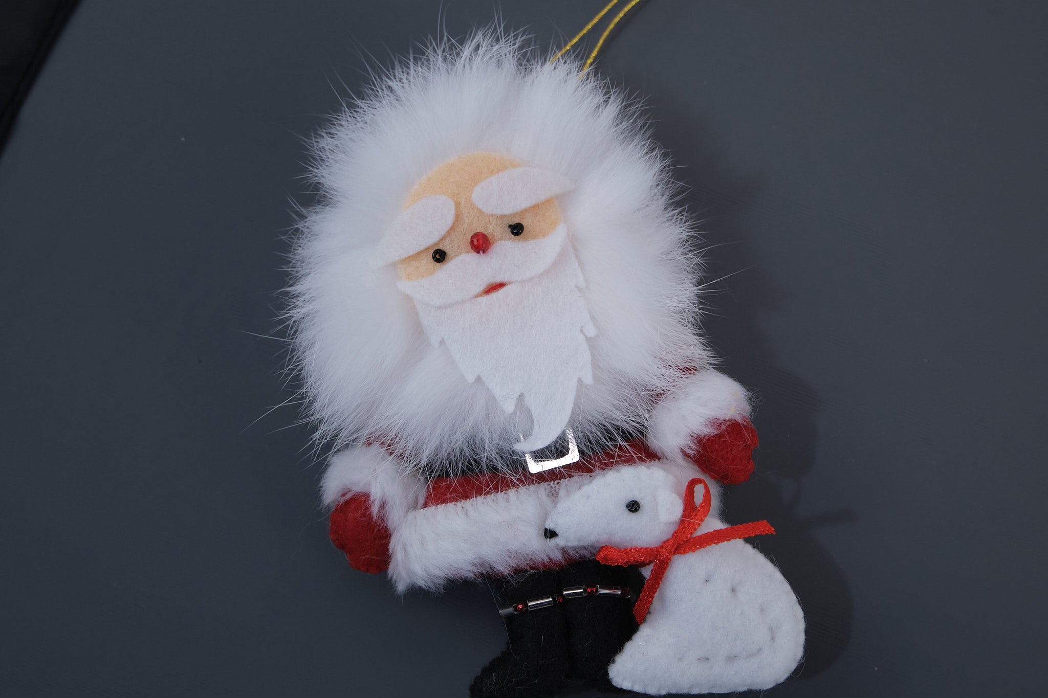 Santa with Polar Bear Felt Fur Ornament