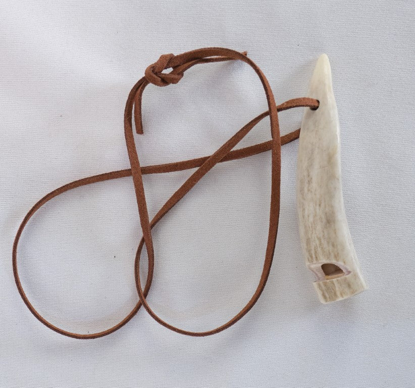 Antler Survival Whistle On Leather Lanyard