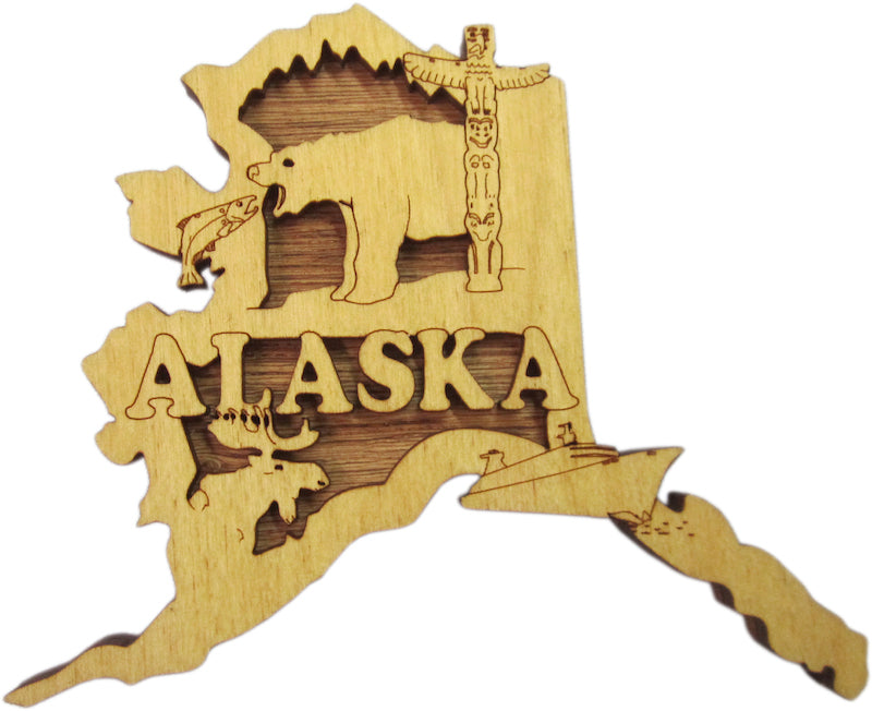 Wooden Alaska Map Cutout Magnet