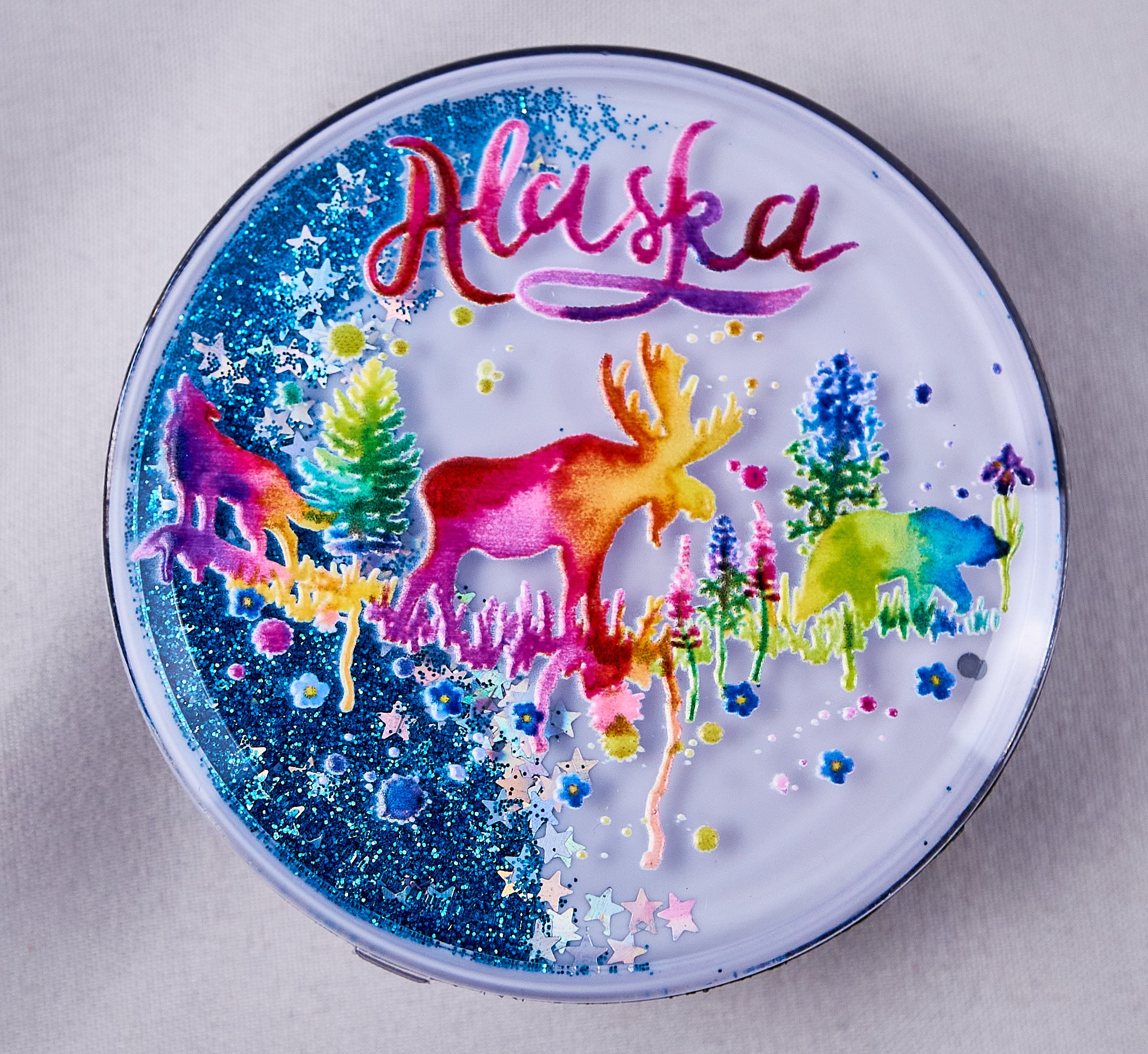 Watercolor Alaska Animals Glitter Magnet