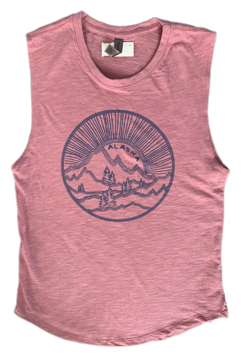 Oblivious Mountains Trees Sun Alaska Rose Tank Top