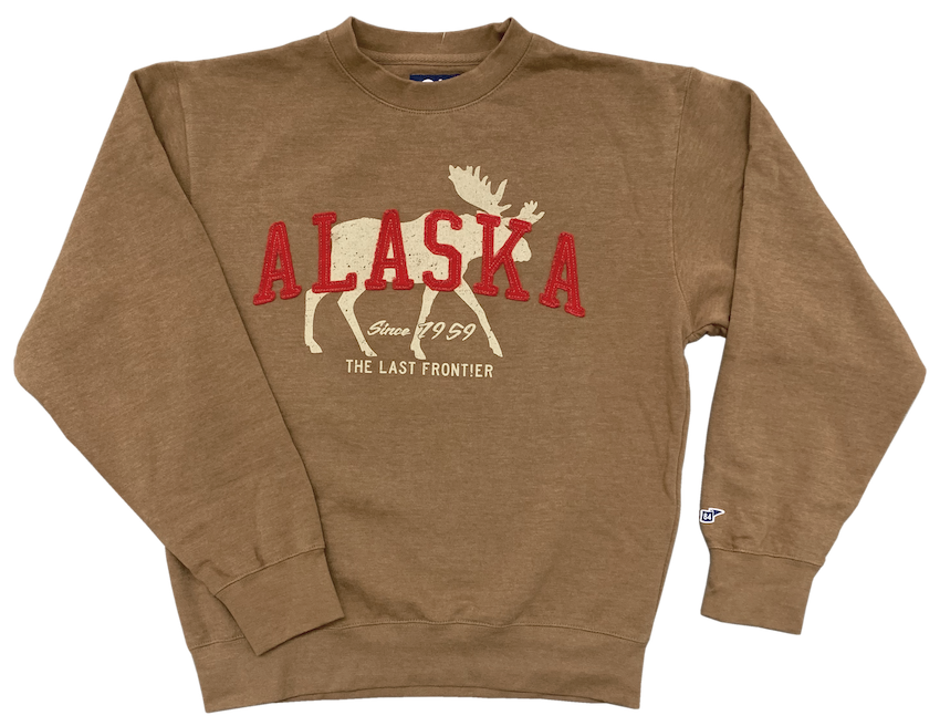Moose Applique Alaska Crew Sweatshirt