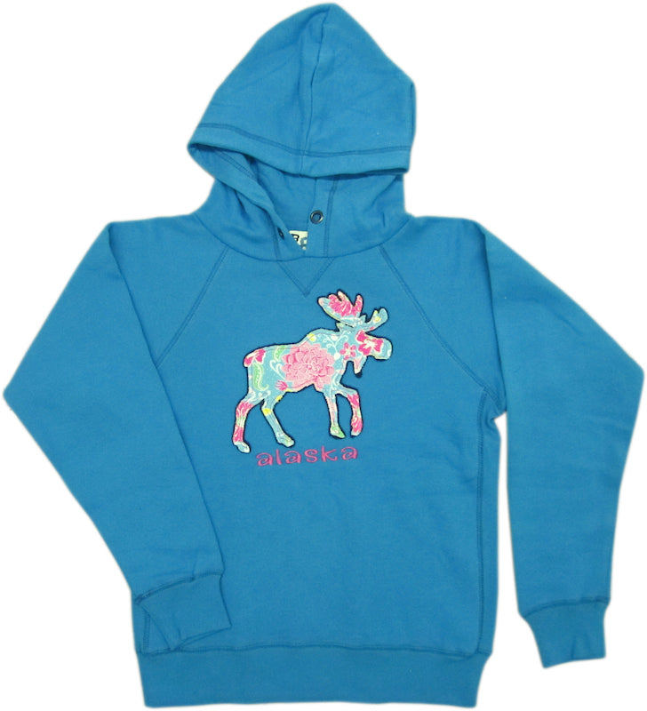 Turquoise tickled pink moose kids hoodie