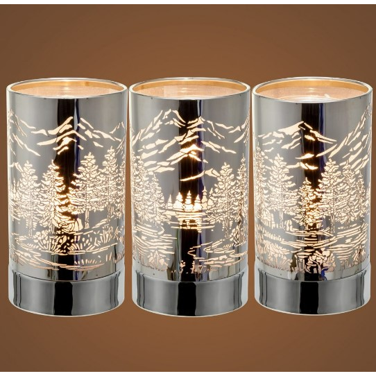 Silver Mountain Scene Sensor Lamp, Wax Melt Warmer, Scent Oil Warmer 3.75x3.75x7"