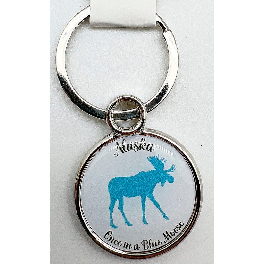 Once in a Blue Moose Round Logo Keychain