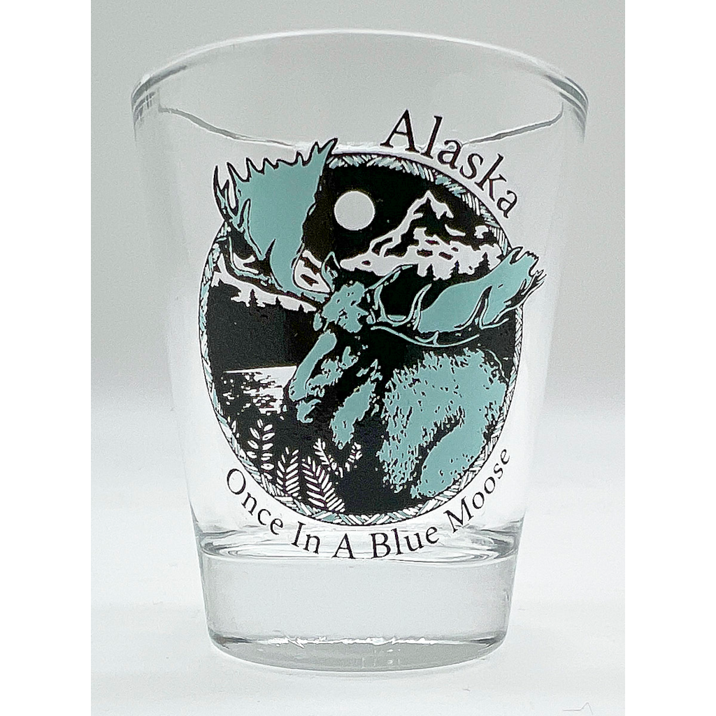 Once in a Blue Moose Logo Clear Shot Glass 1.5oz